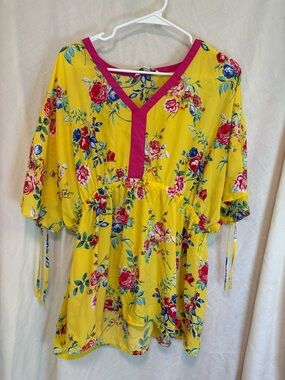 The Pioneer Woman Sleeve DolmanTop Women Size L Yellow Floral 100% Polyester